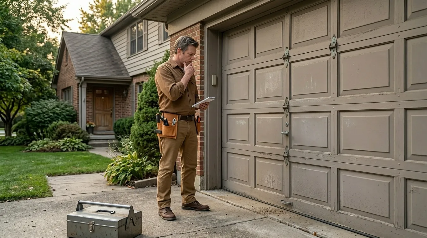 Garage door detail illustrating what a service call actually covers in naperville