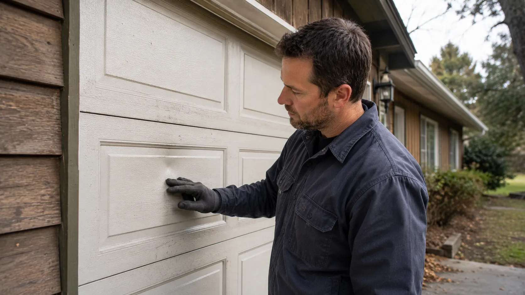 Garage door detail illustrating wind, wide doors, and naperville's older housing stock