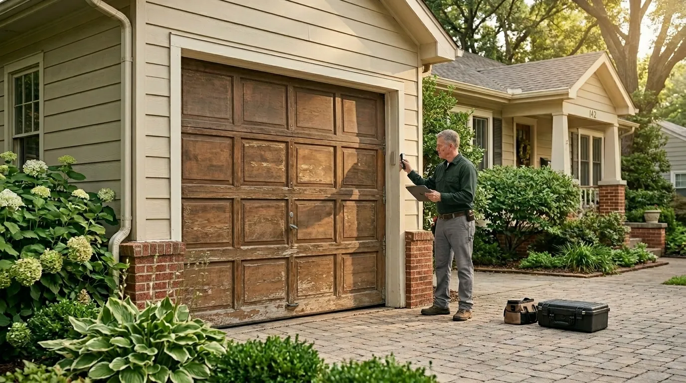 Garage door detail illustrating is your naperville garage door worth repairing, or done